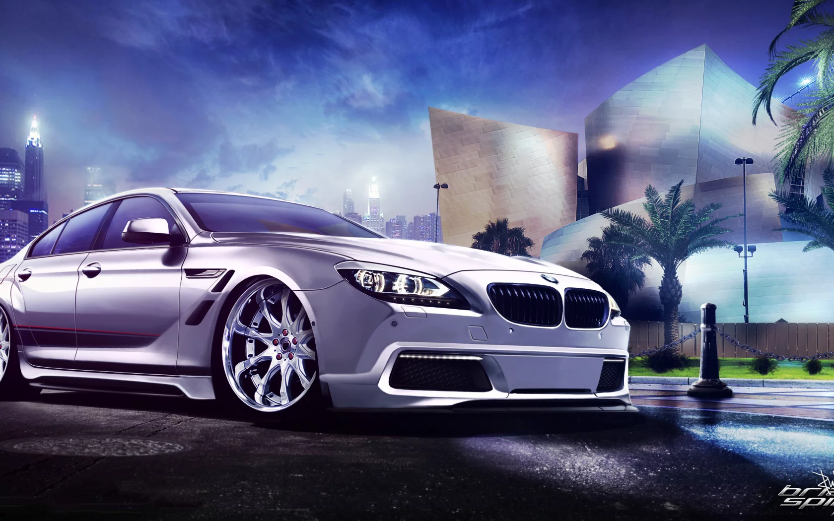 белый, город, front, обвес, бмв, ночь, white, 6 series, bmw