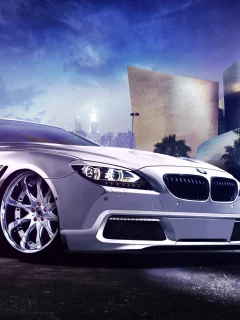 белый, город, front, обвес, бмв, ночь, white, 6 series, bmw