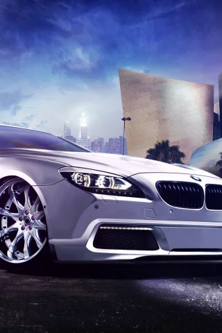 белый, город, front, обвес, бмв, ночь, white, 6 series, bmw