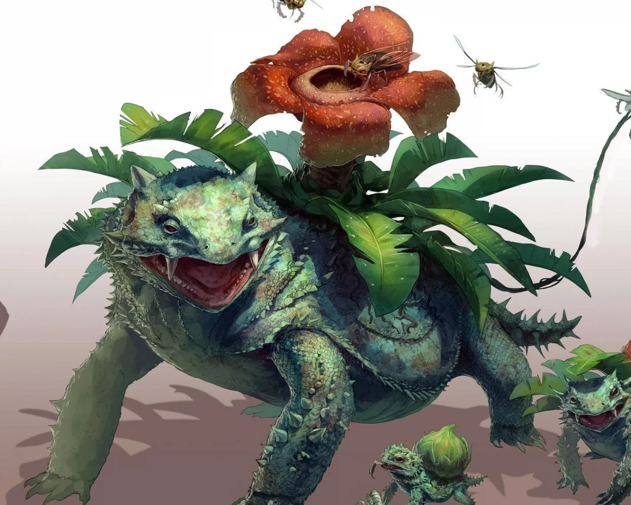 бульбазавр арт, ivysaur, venusaur, bulbasaur, fantasy art