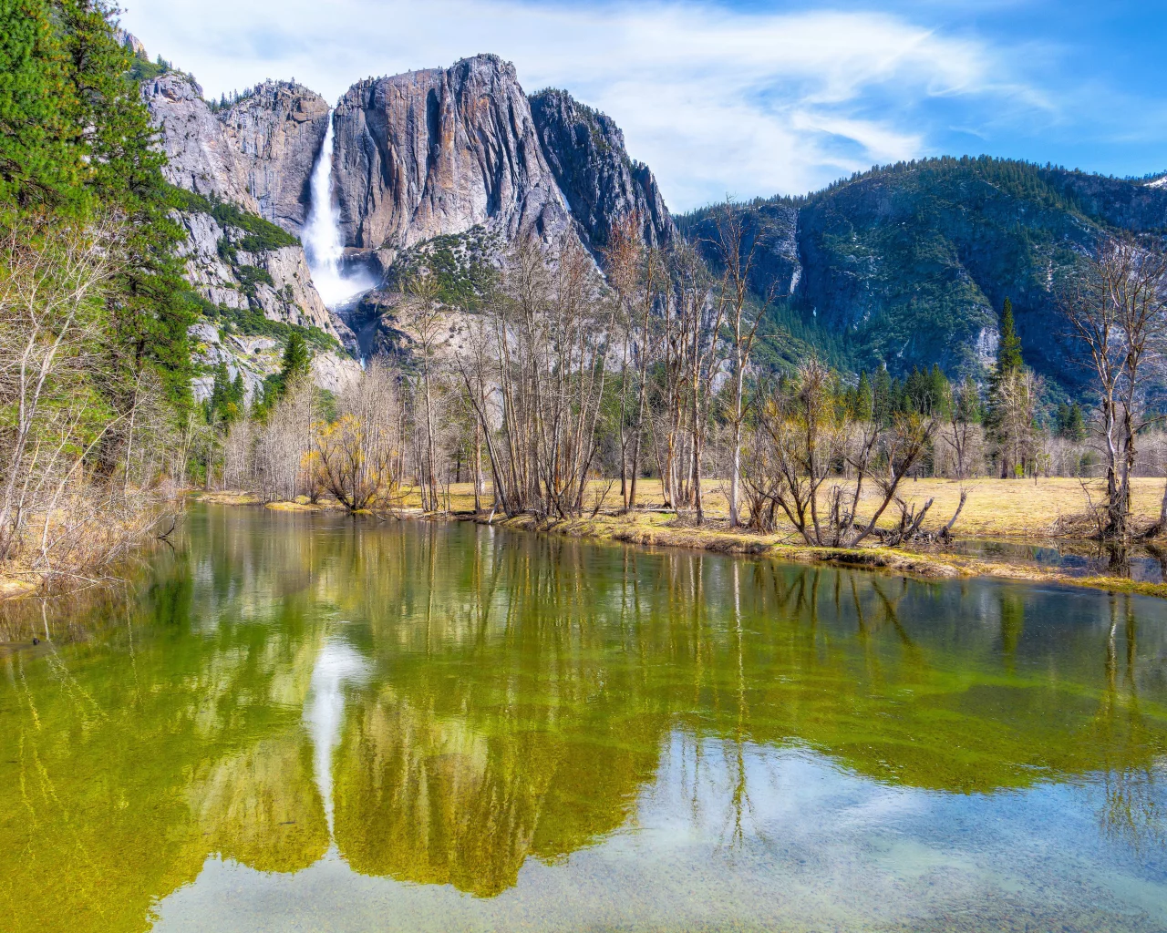 горы, небо, лес, yosemite, река, деревья, sierra nevada, national park