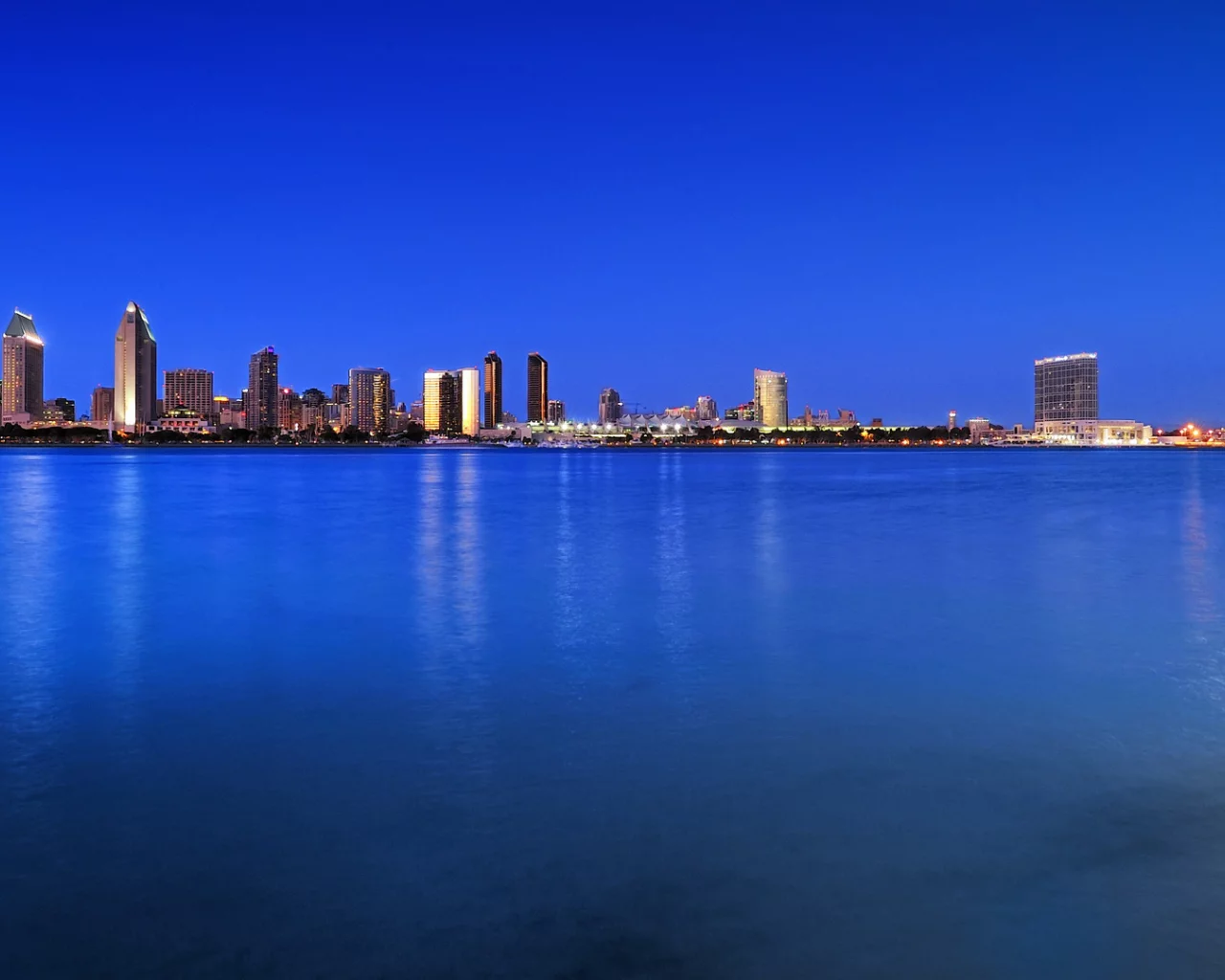 синее небо, san diego, луна, город, залив, пейзаж, usa, ночь