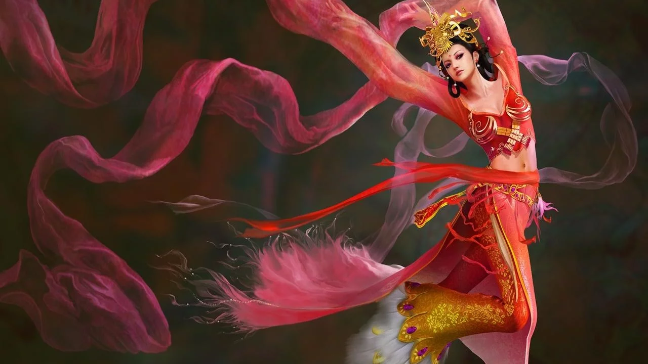 танец, девушка, diao chanii, ветер, фентези