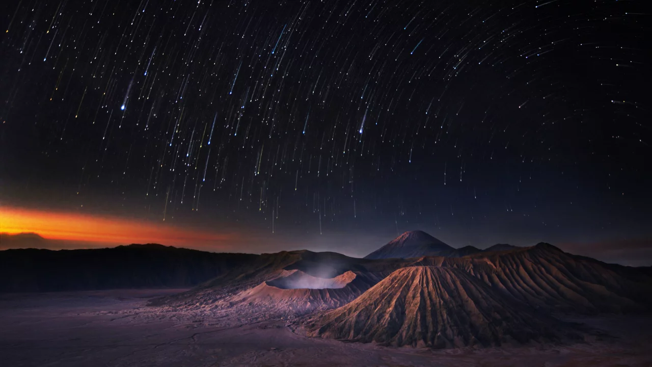 mountains, stars, sky, звездопад, shooting stars, night, space, звезды, universe