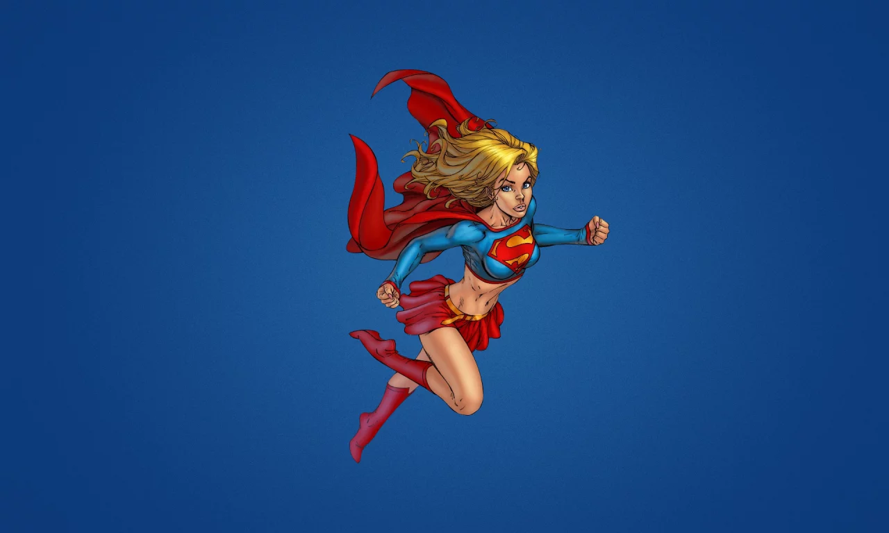 супергерл, супердевушка, плащ, supergirl, синий фон