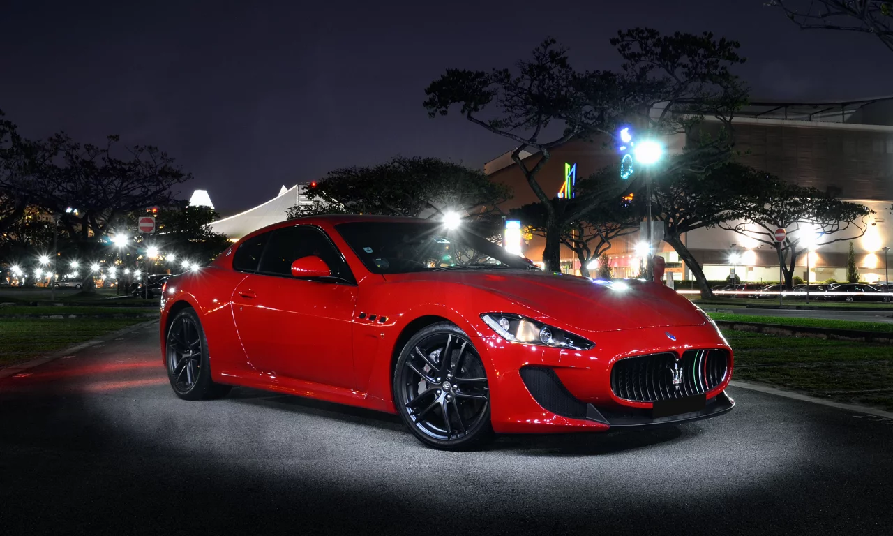 mc stradale, night, street, light, maserati, front, granturismo, red