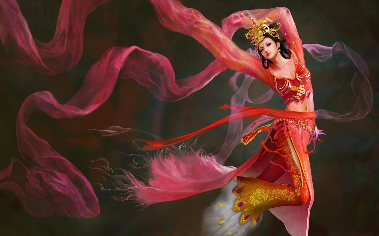 танец, девушка, diao chanii, ветер, фентези