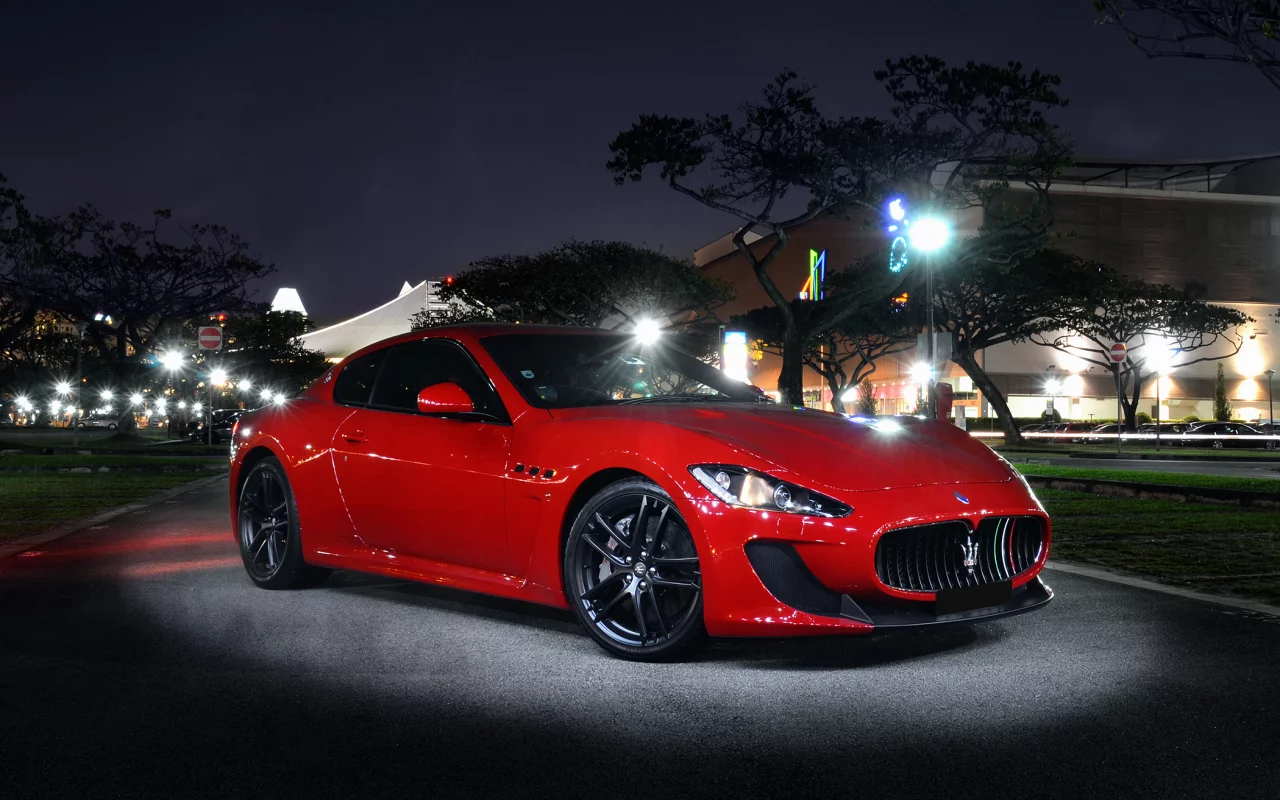 mc stradale, night, street, light, maserati, front, granturismo, red