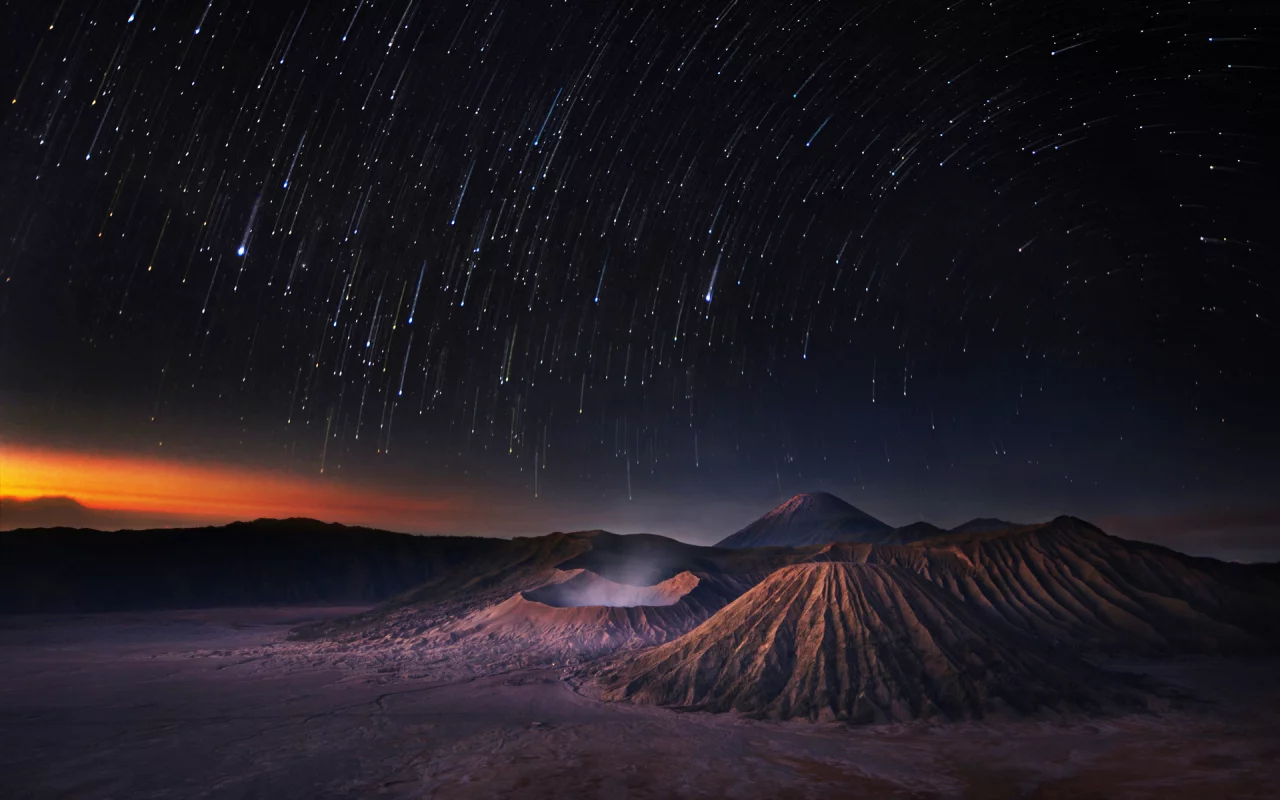 mountains, stars, sky, звездопад, shooting stars, night, space, звезды, universe