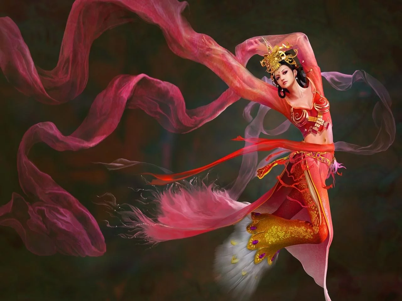 танец, девушка, diao chanii, ветер, фентези