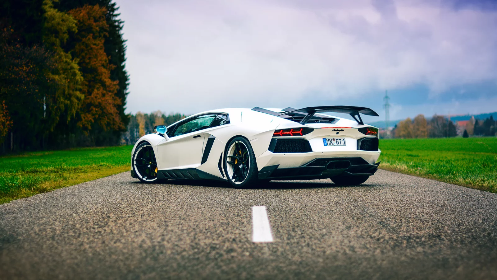 небо, тюнинг, aventador, lamborghini, дорога, белая