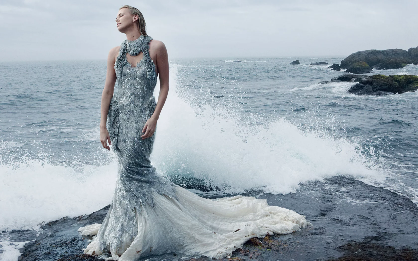 актриса, платье, charlize theron, девушка, море, шарлиз терон