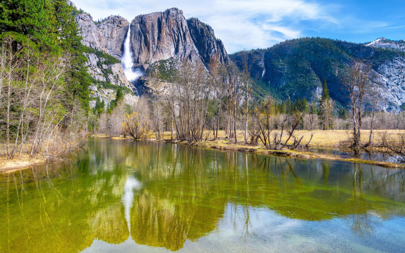 горы, небо, лес, yosemite, река, деревья, sierra nevada, national park