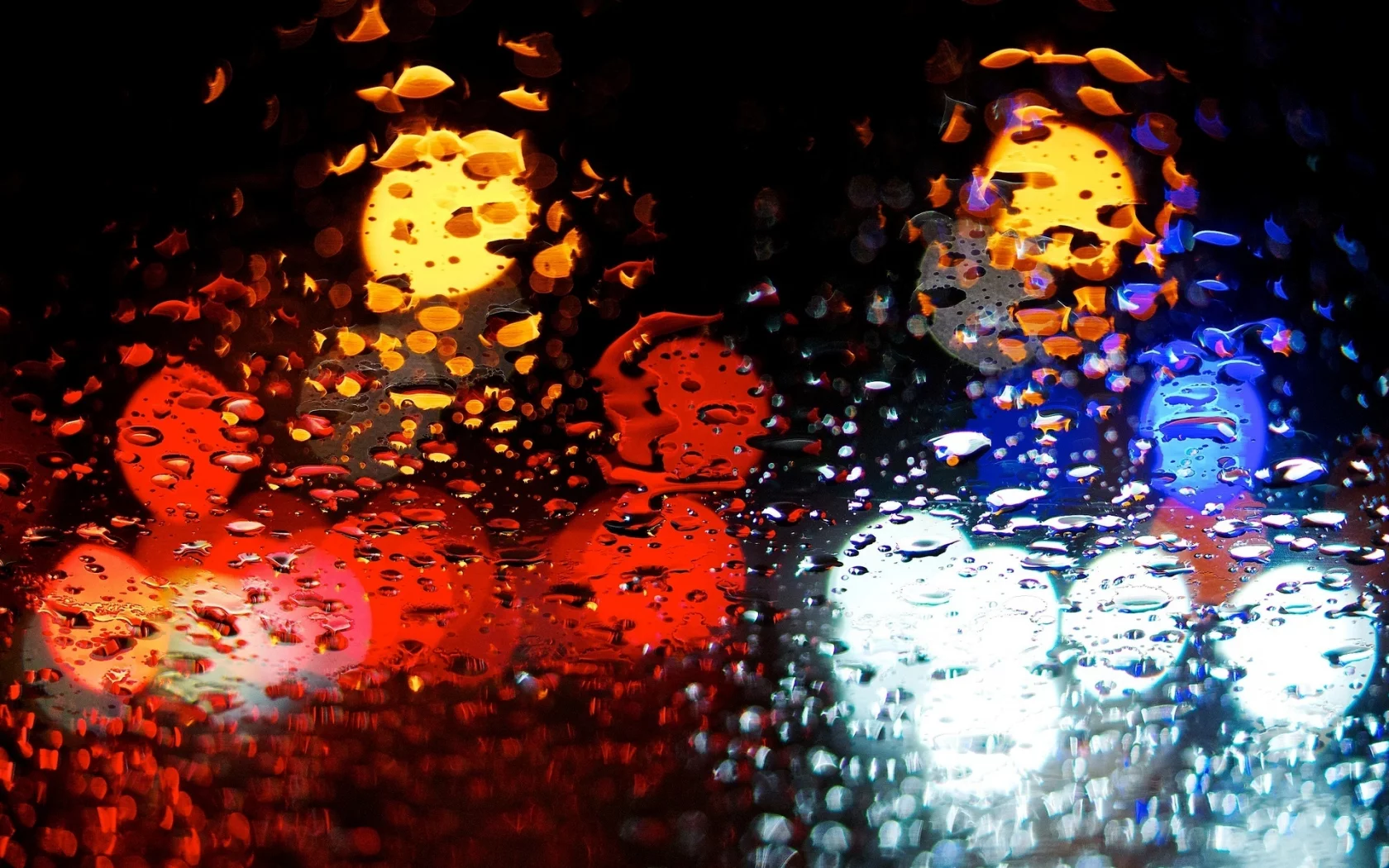 синий, боке, красный, огни, дождь, macro, вода, макро, капли