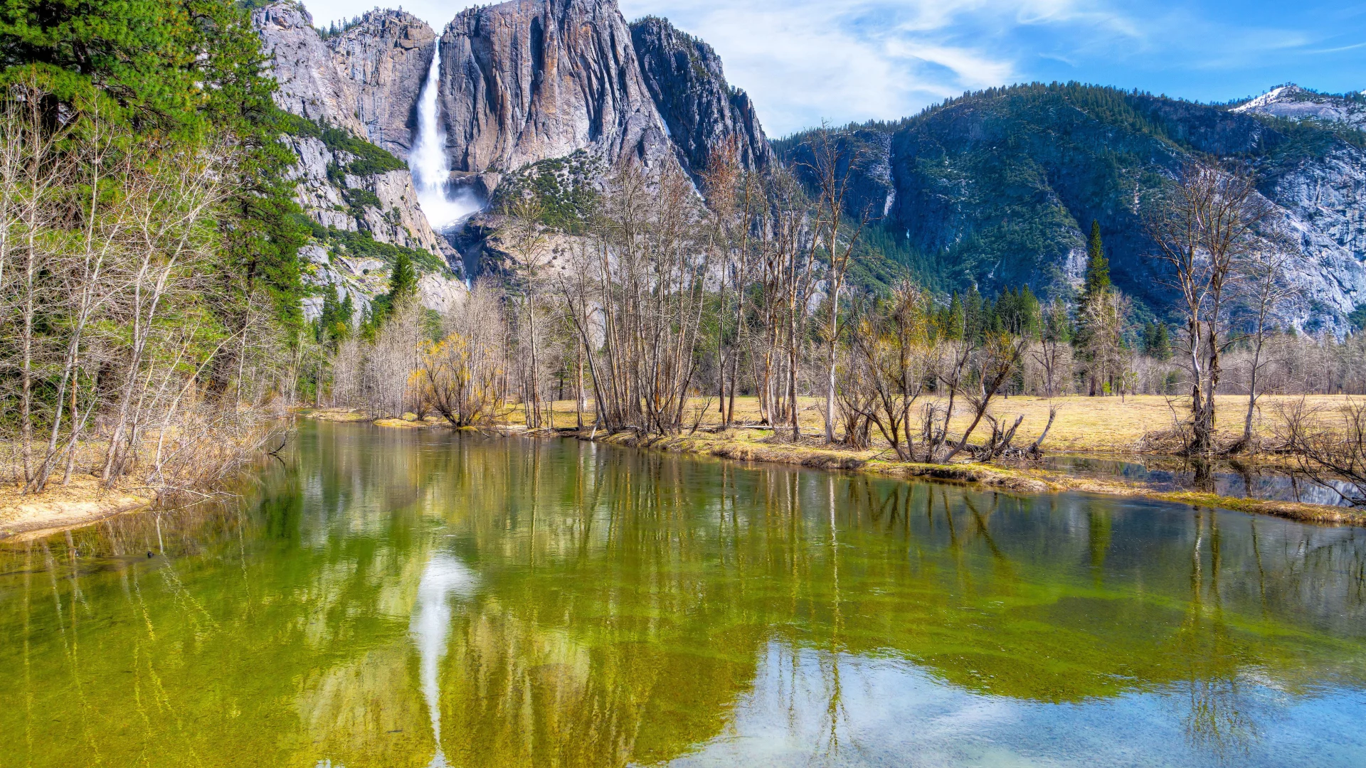 горы, небо, лес, yosemite, река, деревья, sierra nevada, national park