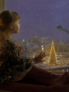 окно, девочка, праздник, ожидание