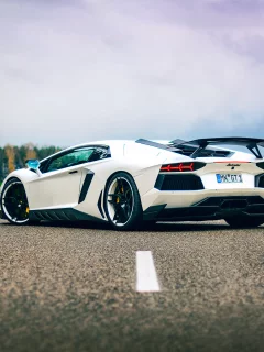 небо, тюнинг, aventador, lamborghini, дорога, белая