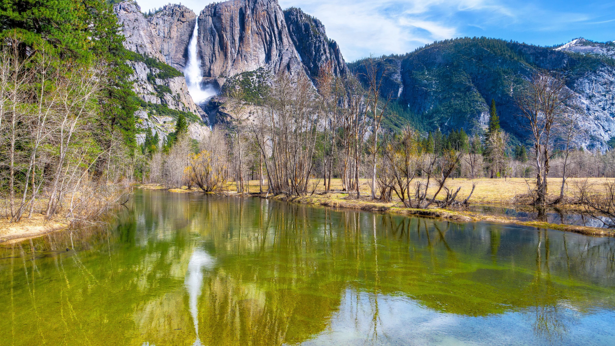 горы, небо, лес, yosemite, река, деревья, sierra nevada, national park