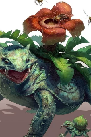 бульбазавр арт, ivysaur, venusaur, bulbasaur, fantasy art