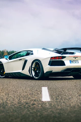 небо, тюнинг, aventador, lamborghini, дорога, белая