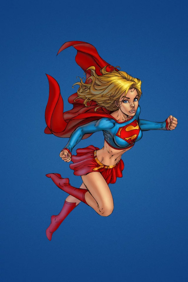супергерл, супердевушка, плащ, supergirl, синий фон