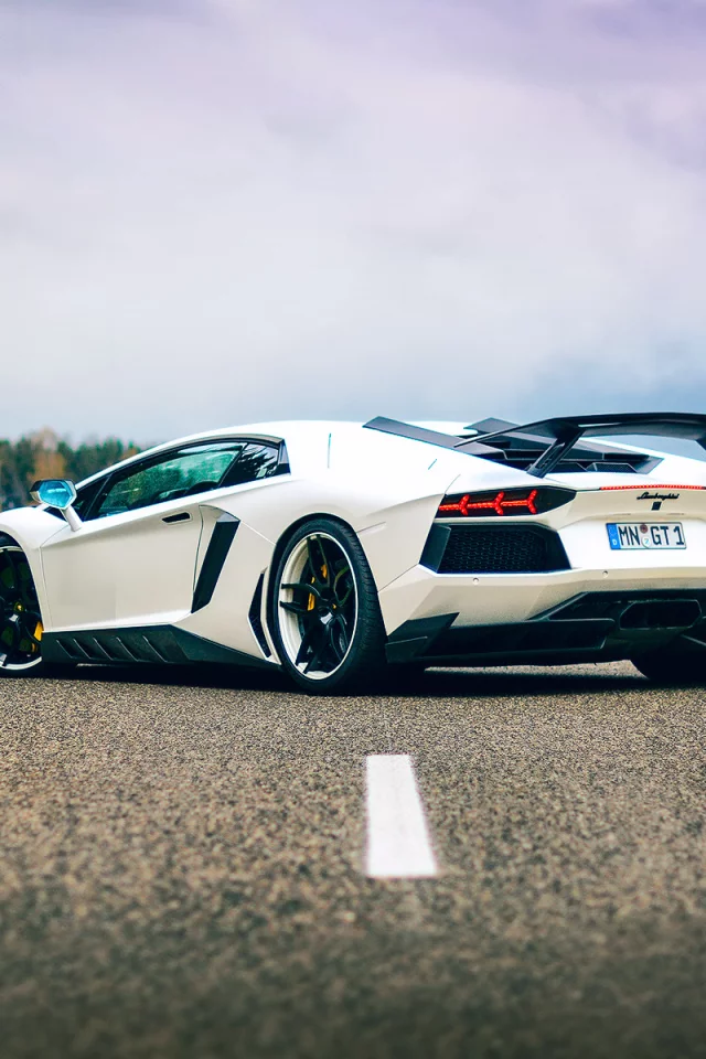 небо, тюнинг, aventador, lamborghini, дорога, белая