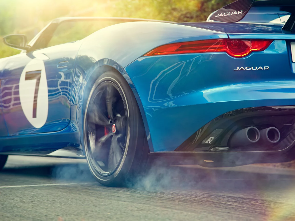 колеса, project 7, задок, concept, пробуксовка, jaguar, авто, дым