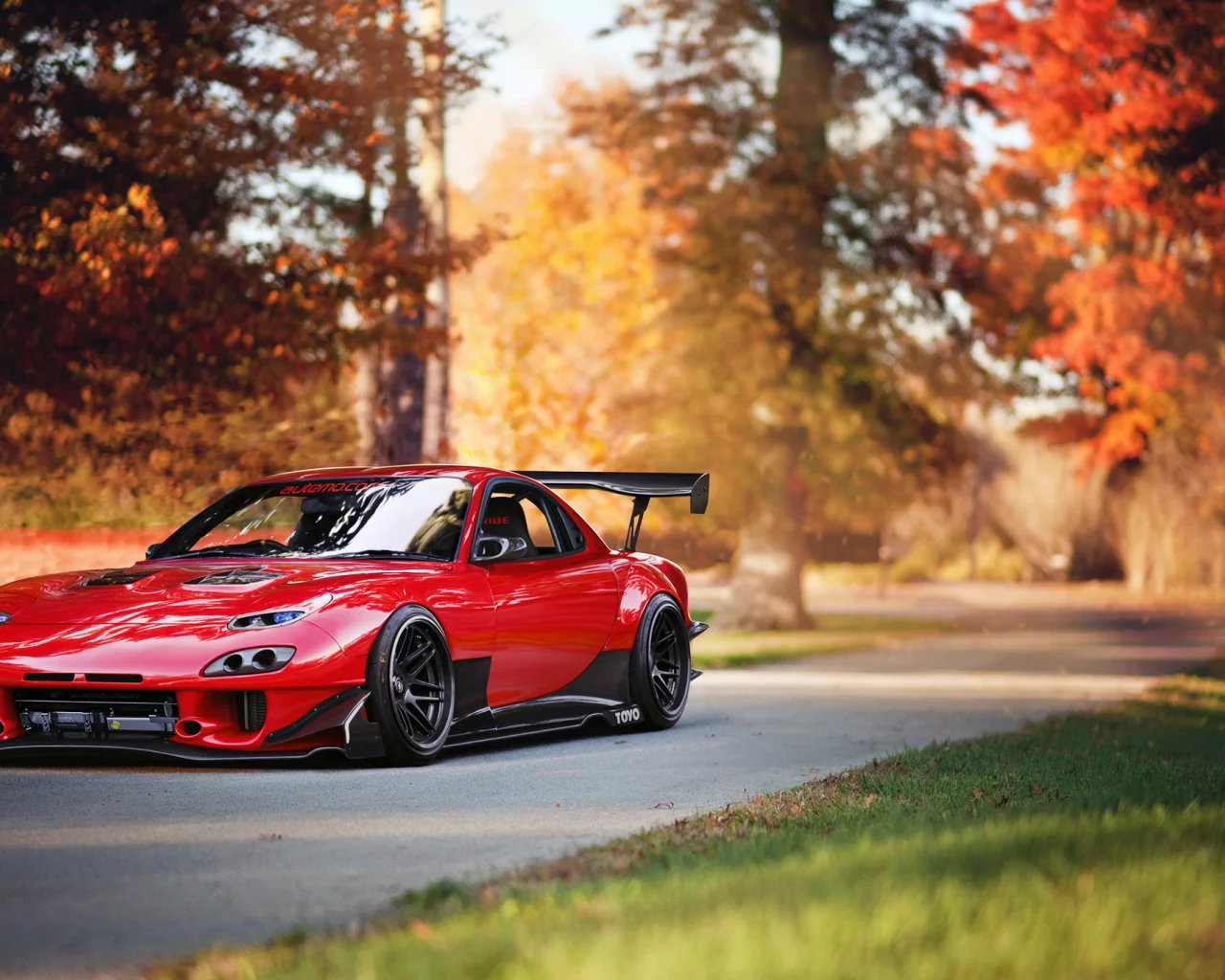 мазда, tuning, red, mazda rx-7, автообои, car, тюнинг