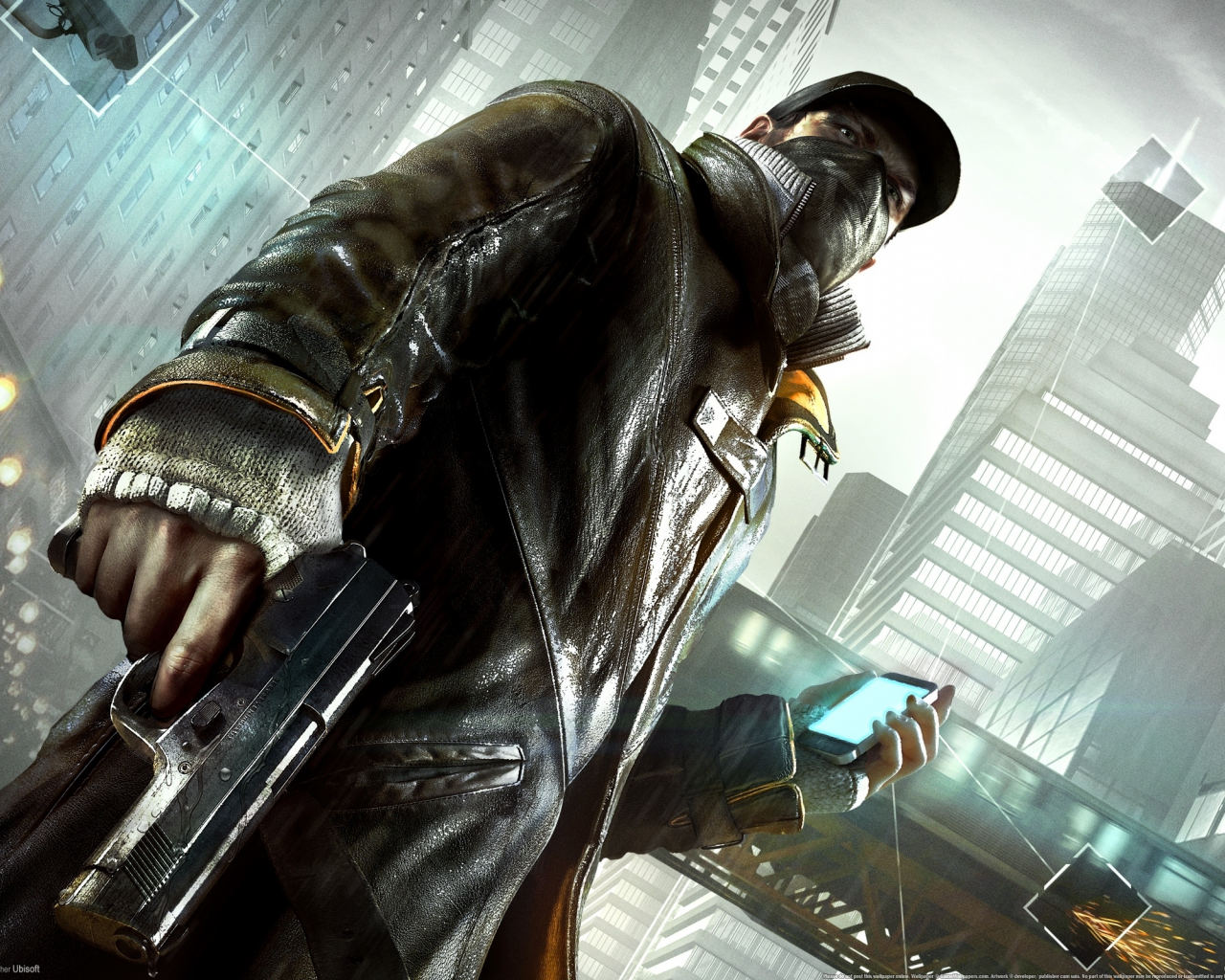 Картинка на рабочий стол телефон, эйден пирс, город, сторожевые псы, watch  dogs 1280 x 1024