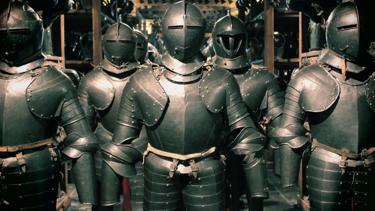 helmet, full armor of battle, leather, metal