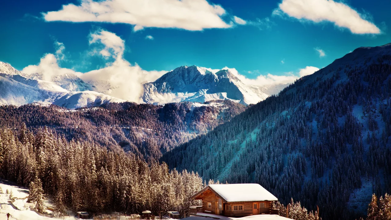 winter, clouds, mountains, blue sky