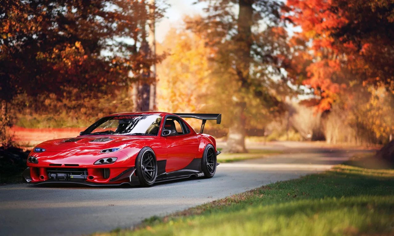 мазда, tuning, red, mazda rx-7, автообои, car, тюнинг