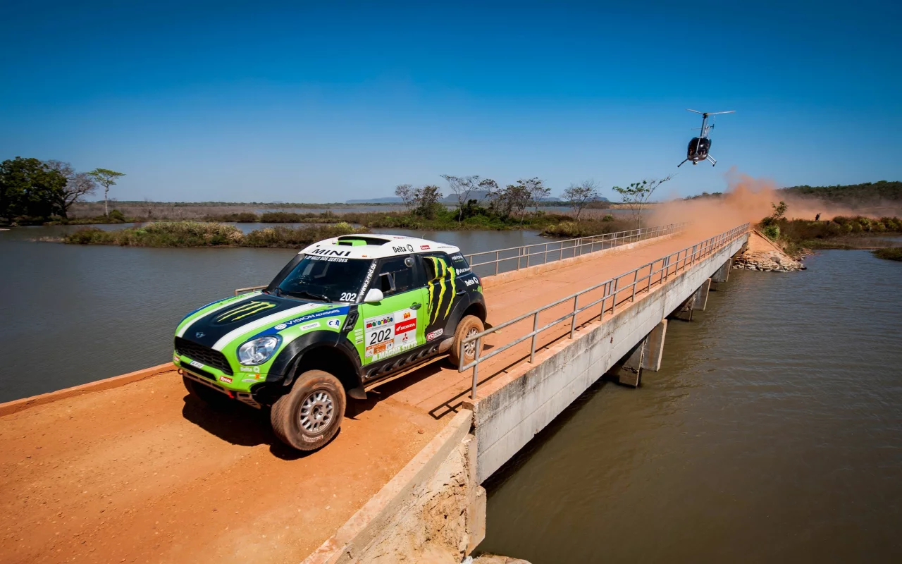 мост, mini, мини купер, зеленый, mini cooper, x-raid, rally, dakar