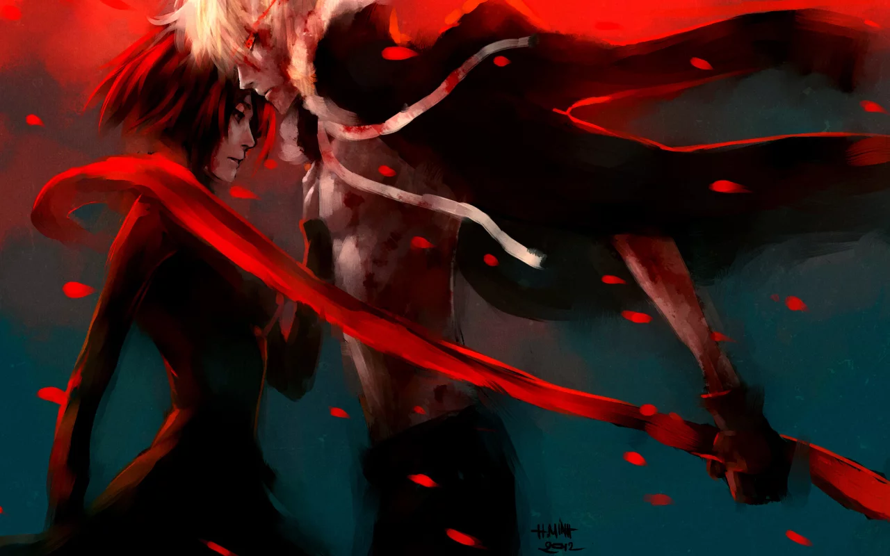 haine rammsteiner, fuyumine naoto, девушка, парень, art, шарф, nanfe