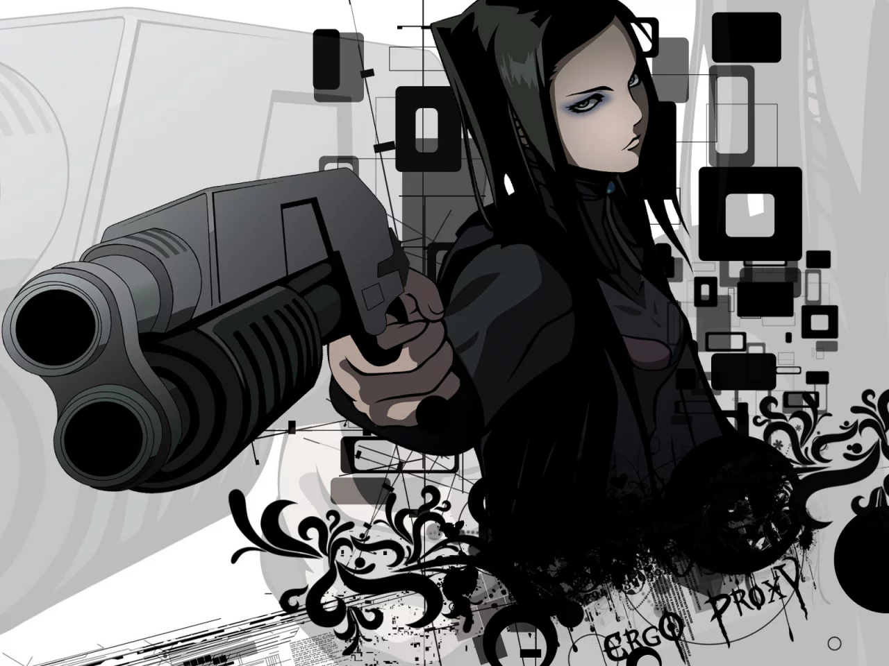 фон, re-l mayer, ergo proxy, эрго прокси, оружие, чёрный