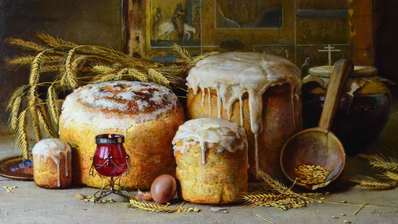 лампада, куличи, кулич, яйцо, икона, пасха, вера