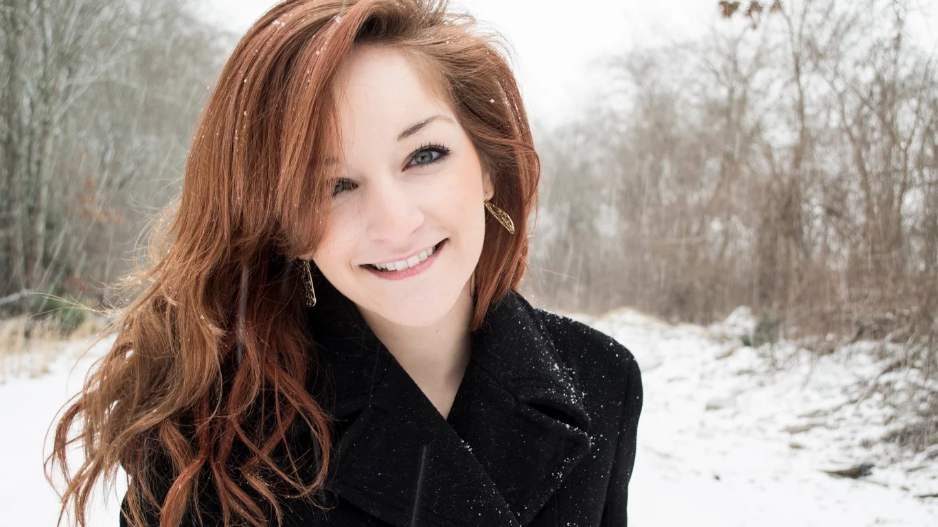 girl, redhead, smile, snow, winter, улыбка, девушка, зима