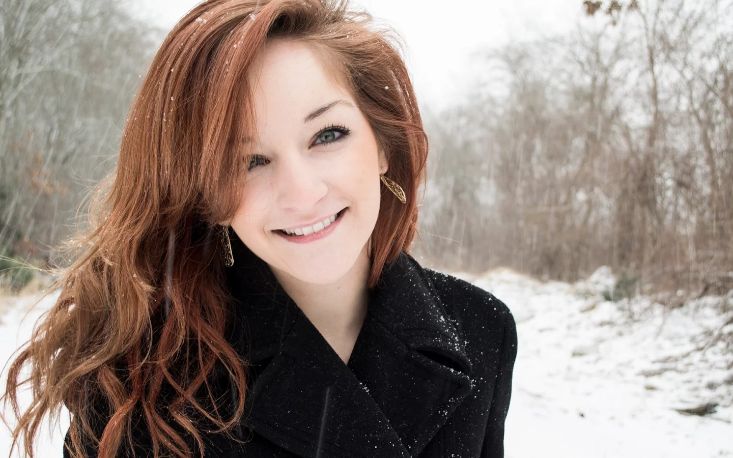 girl, redhead, smile, snow, winter, улыбка, девушка, зима