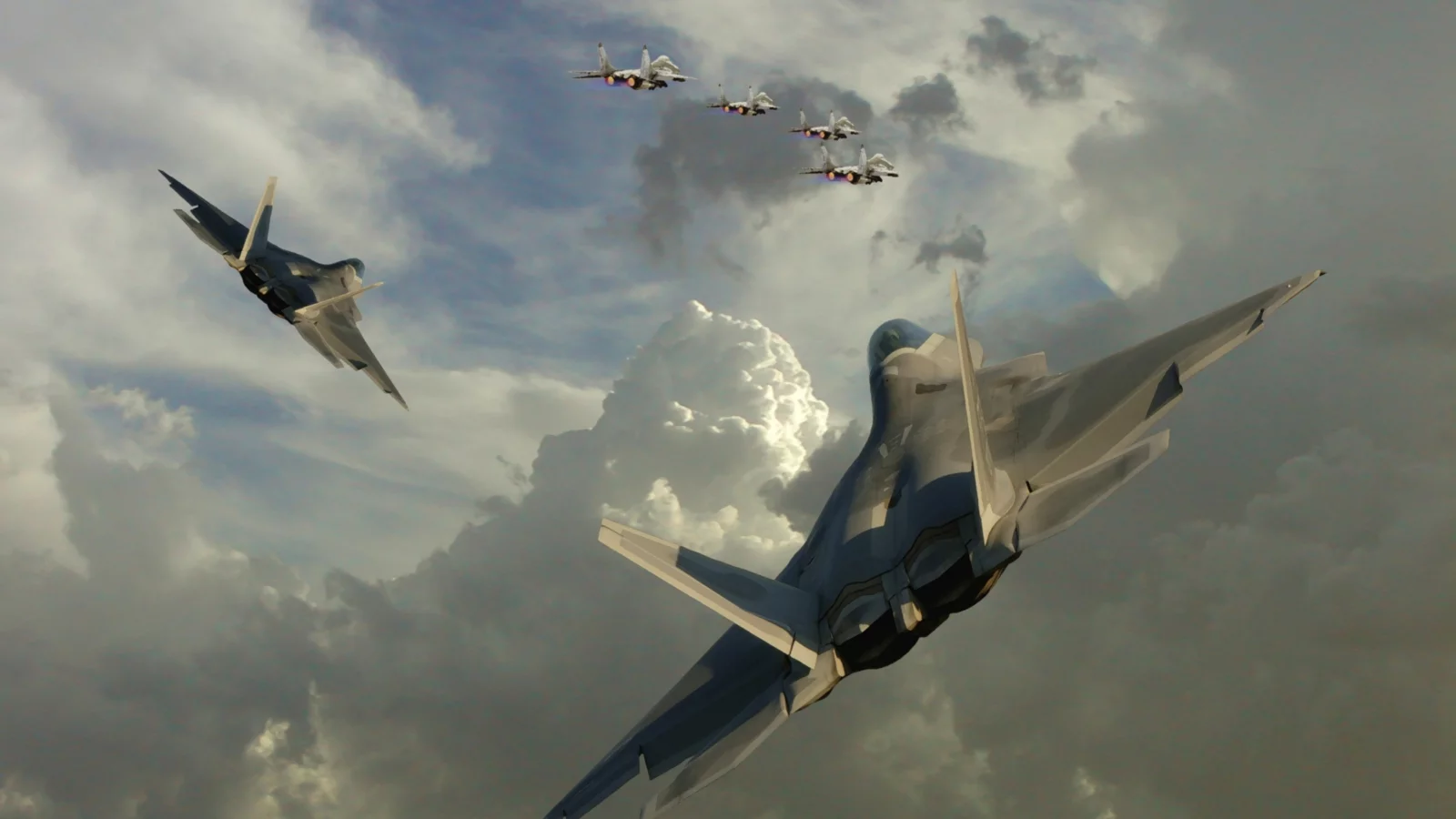 тучи, миг-29, f-22, облака, истребители, небо