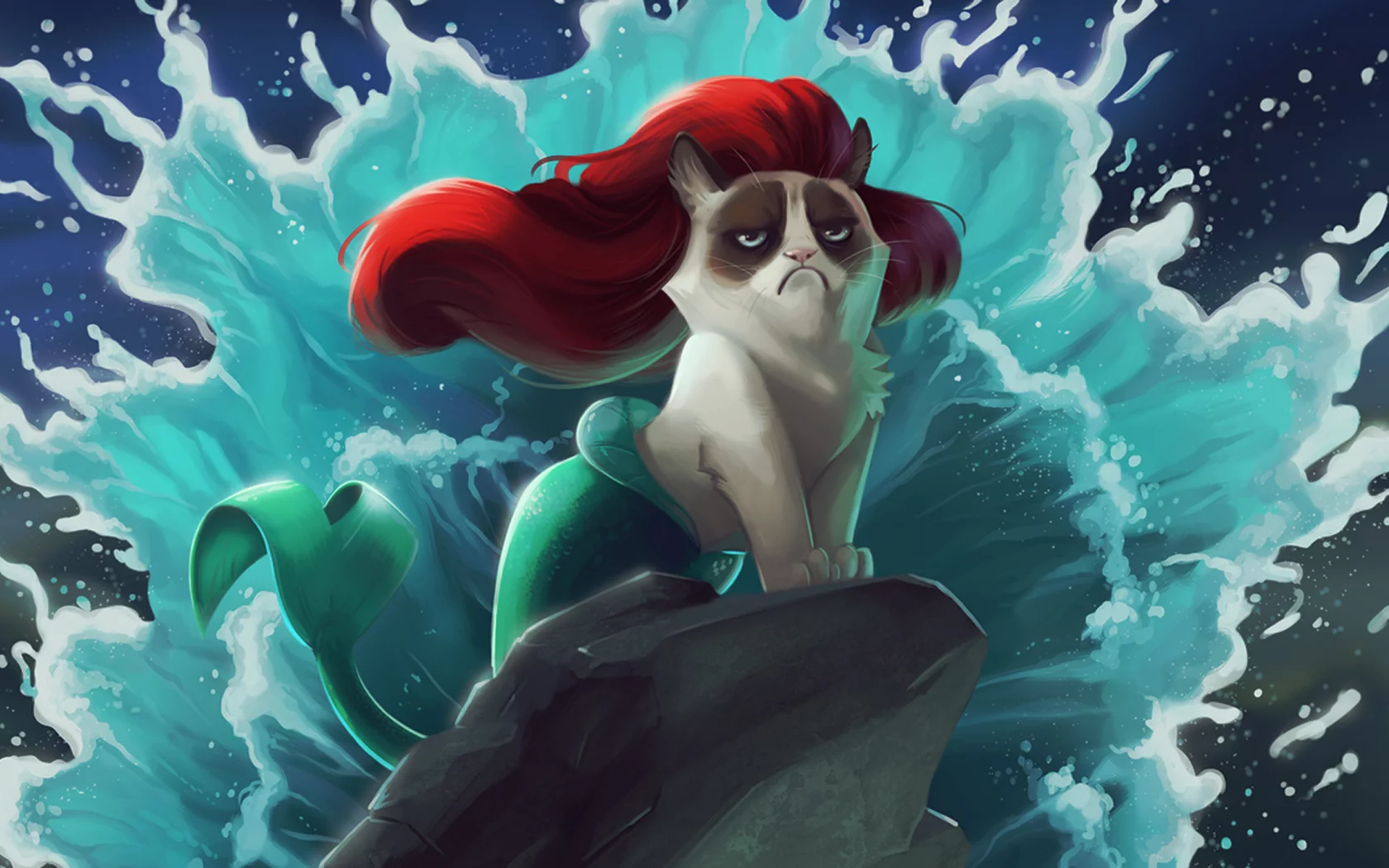 кот, мультфильм, русалочка