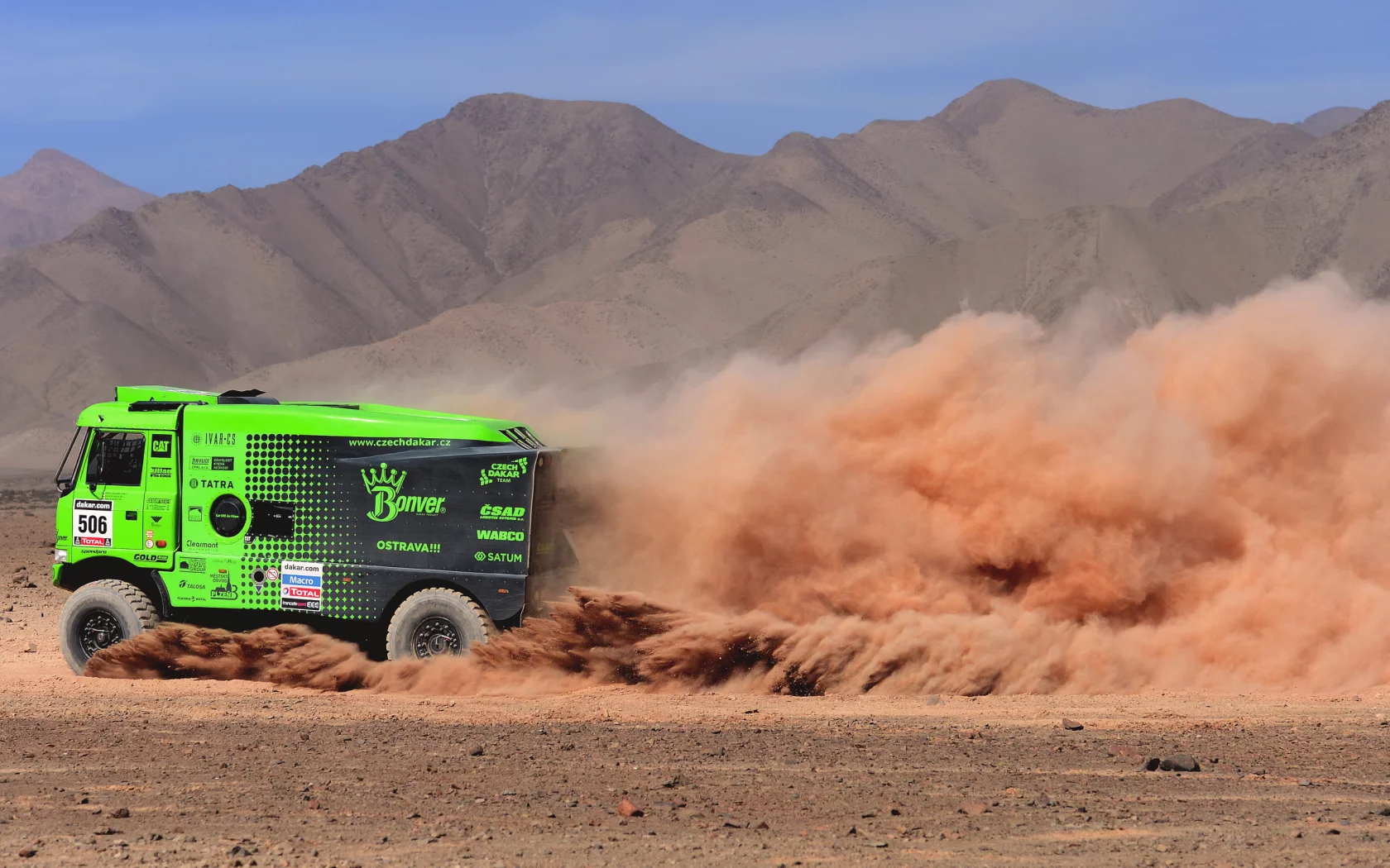 ginaf, вид сбоку, пыль, rally, x222, пустыня, dakar, зеленый, x 222