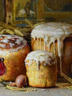 лампада, куличи, кулич, яйцо, икона, пасха, вера