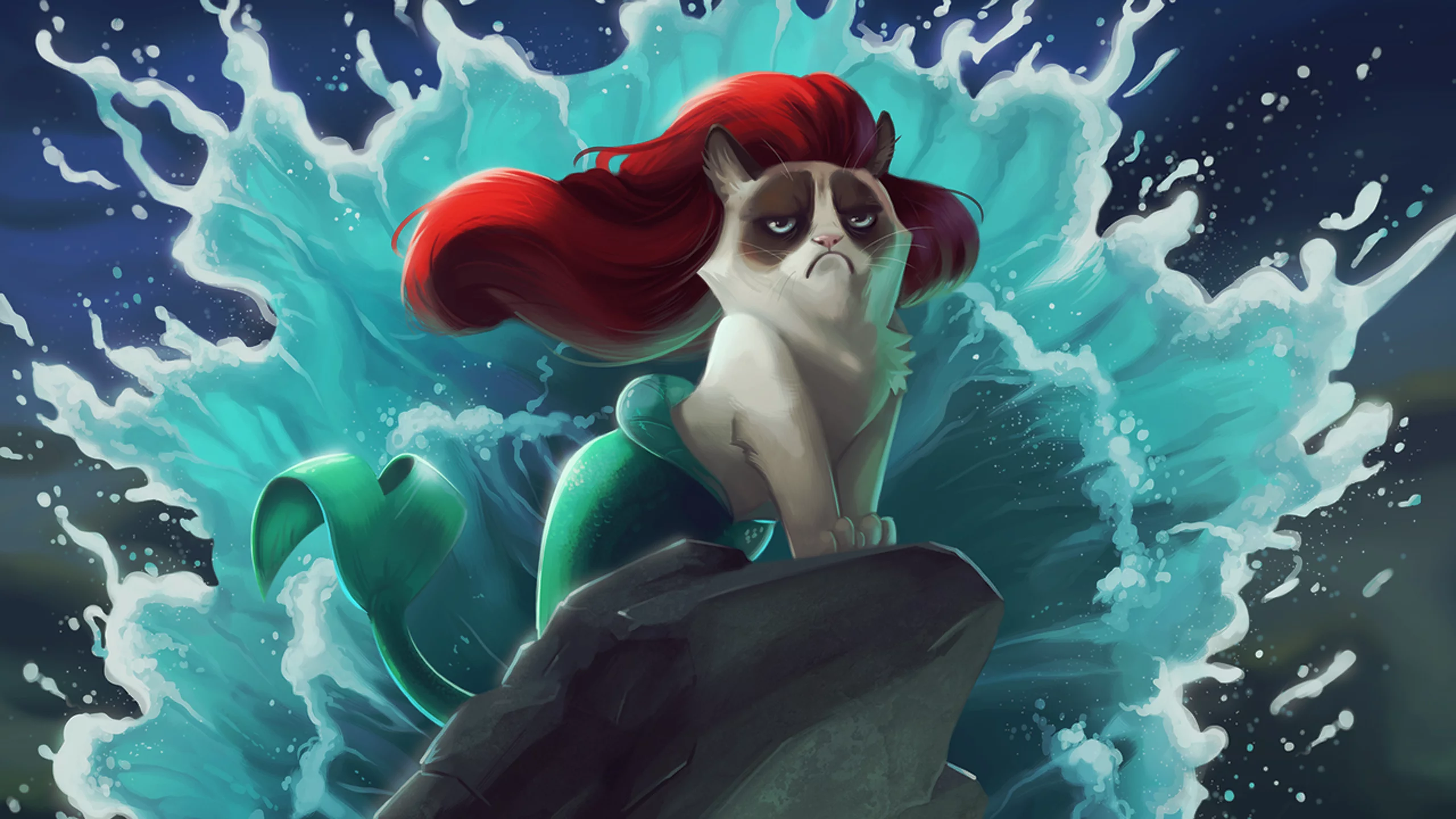 кот, мультфильм, русалочка
