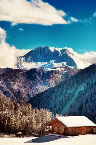 winter, clouds, mountains, blue sky