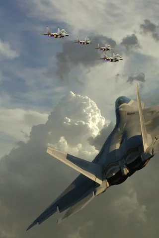 тучи, миг-29, f-22, облака, истребители, небо