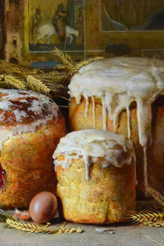 лампада, куличи, кулич, яйцо, икона, пасха, вера