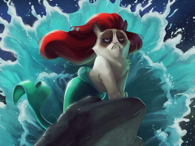 кот, мультфильм, русалочка