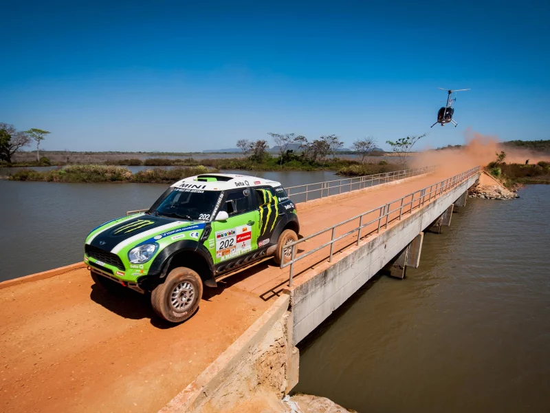 мост, mini, мини купер, зеленый, mini cooper, x-raid, rally, dakar