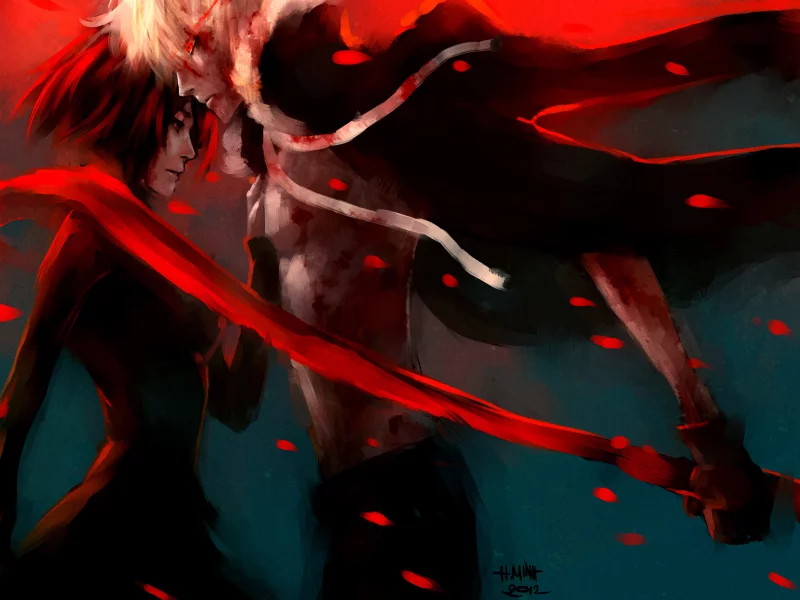 haine rammsteiner, fuyumine naoto, девушка, парень, art, шарф, nanfe