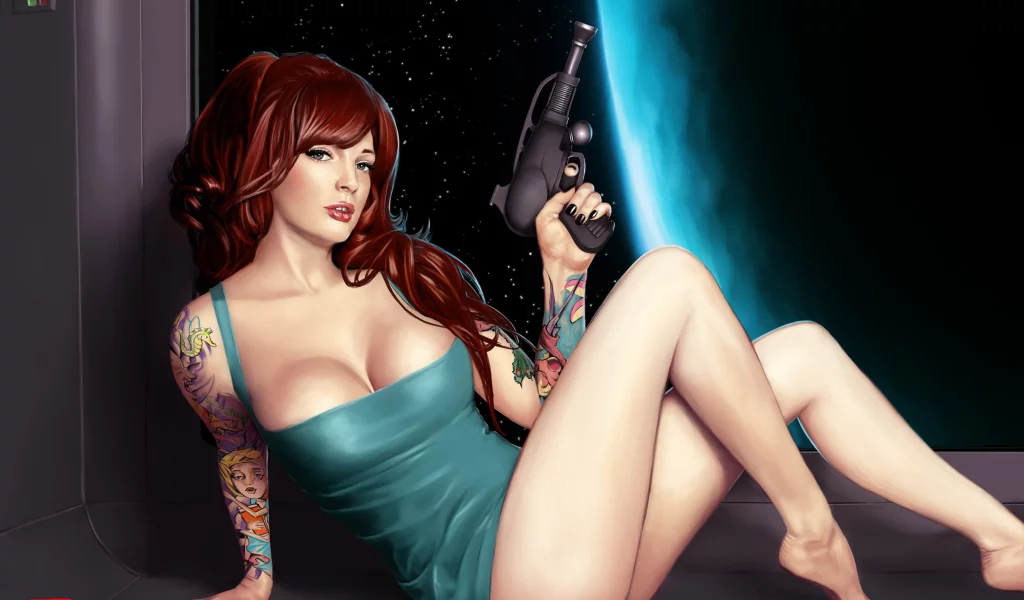 арт, оружие, бластер, девушка, babe in space, космос